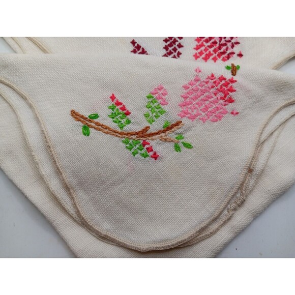 Vintage Linen Luncheon Napkins Pink & Red Rosebud Cross-stitch Set Of 5 Tea Time - Picture 2 of 8